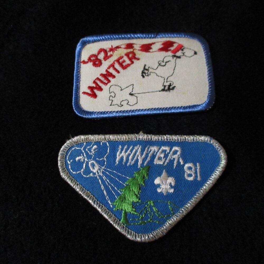 Two Vintage Boy Scouts 1981 & 1982 Patches Snoopy Winter